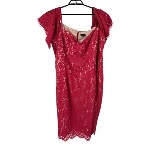 City Chic Dress Lace Whisper dark pink tan size XXL 24